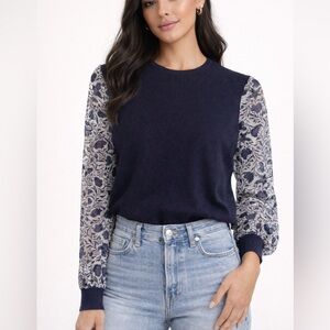 Isabel Marant Etolie Wool Sweater Floral Sleeves Navy and White Small French 36